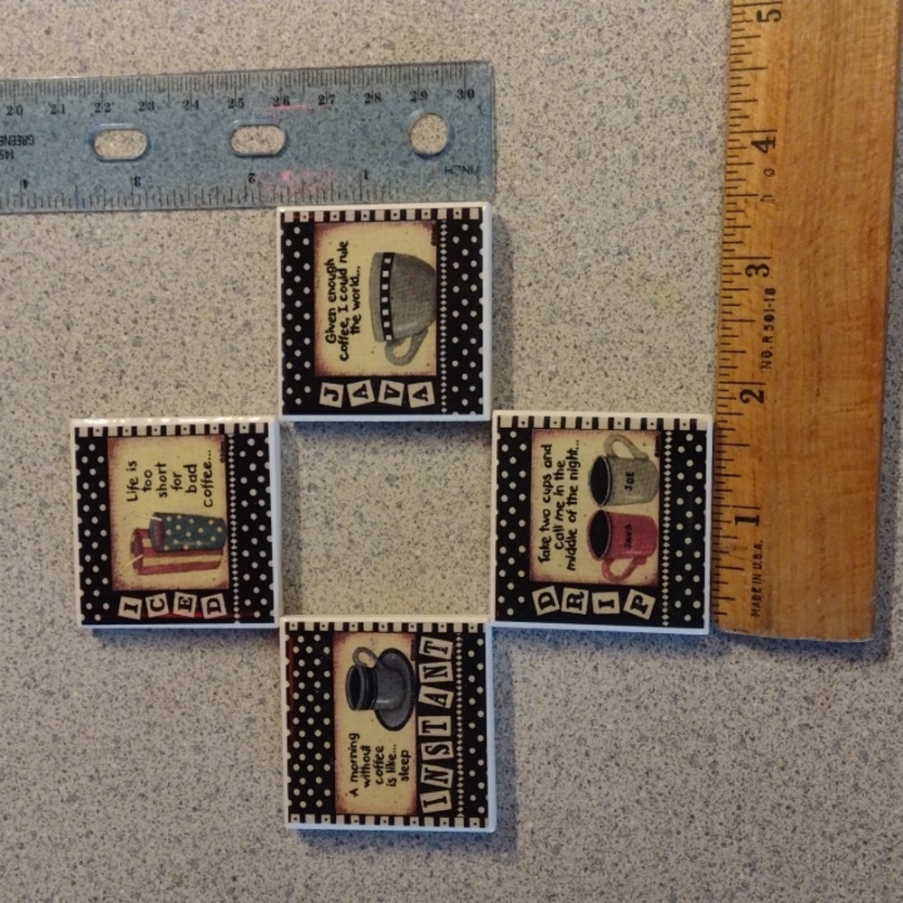 Set of 4 coffee themed tile magnets